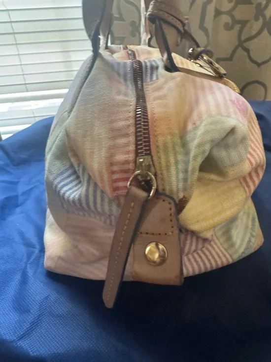 Y2K Dooney and Bourke PatchworkPastel Plaid Women's Handbag with Leather Handles - Picture 3 of 16